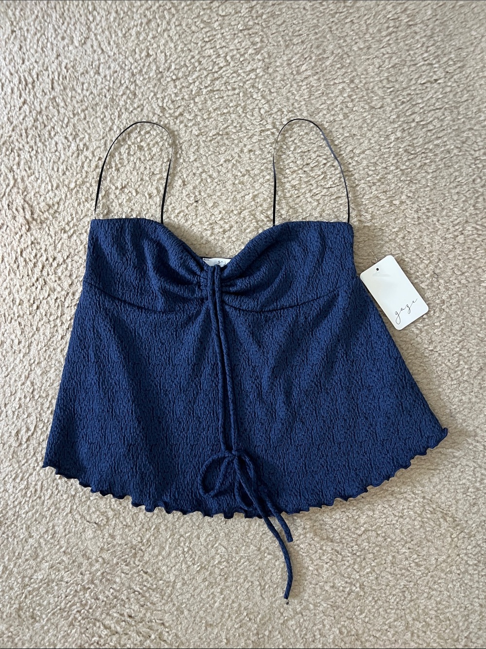 gaze Navy Textured Tie-Front Spaghetti Strap Cami